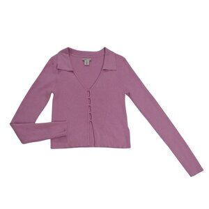 Sincerely Jules Ribbed Knit Cropped Cardigan Lilac Long Sleeve NWOT.